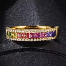 1pc Minimalist Multi-Color Rhinestone Gold-Plated Yellow Women's Ring, Suitable For All Special Celebrations Throughout The Year, Enhance Your Charm - Multicolor - View 2