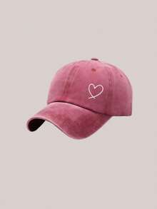 1pc Washed Baseball Cap, Printed With "Heart" Pattern, Adjustable Outdoor Sun Protection Casual Hat, Suitable For Spring/Autumn Travel And Daily Wear - Multicolor - View 12