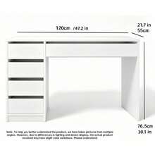 Single Unit Minimalist White Work Desk Featuring 4 Side Storage Drawers & Wide Keyboard Drawer, 120cm Large Surface Space Saving Computer Station, Ideal For Student Study, Bedroom Makeup Vanity, Home Office Writing Table, Household Workbench - Desk - View 12