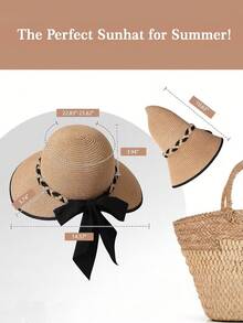Women's Wide Brim Straw Hat, Comes With Adjustable Chin Strap Windproof Rope, Summer Large Brim Sun Hat, Rollable Portable Design Beach Hat, Lightweight Suitable For Swimming, Outdoor, Travel - A - View 2