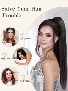 Extensiones de cola de caballo sintética larga y recta de 26 pulgadas, 150g/paquete, pieza de cabello de cola de caballo con clip, fibra resistente a altas temperaturas (dorado) - Dorado - Ver 4