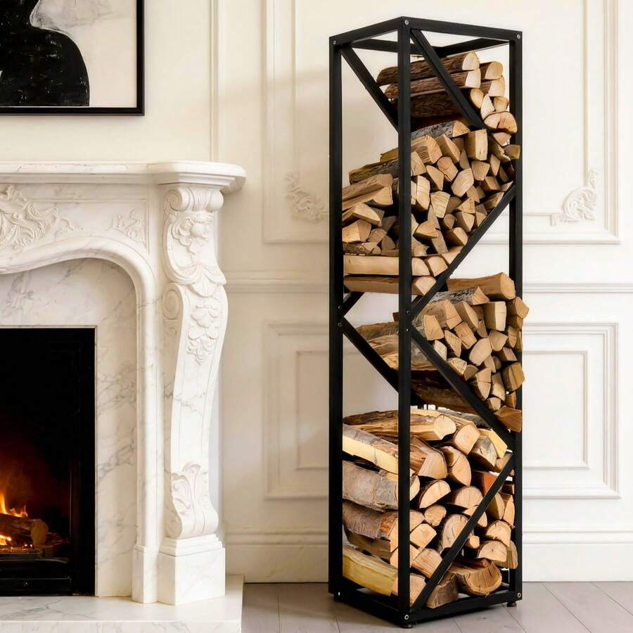 MOUGIGI Indoor Firewood Rack - Adjustable Storage Holder For Fireplace & Outdoor Fire Pits - Durable Welded Joint, Easy Assembly, Multi-Space Decorative & Functional Log Rack - Ideal Stove Accessories