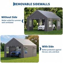 strundghti 20x12x10 Ft Heavy Duty Portable Garage – All-Weather Carport Canopy With 140g PE Waterproof Cover – 4 Roll-Up Doors & 4 Vent Windows For Trucks, Boats, Storage - Gray - View 5