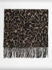 1pc Leopard Print Fashion Striped Warm Women's Dark Brown Thick Scarf, Bohemian Casual Couple Shawl, Comfortable Blanket Scarf, Suitable For Daily Wear - Brown - View 4