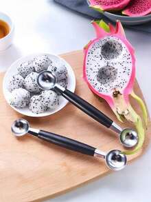 1pc Double-Ended Stainless Steel Melon Baller Scoop, 2 Size Fruit Ball Maker, Multifunctional Ice Cream Scooper Watermelon Dragon Fruit Digging Spoon, Kitchen Gadget For Fruit Salad Dessert Decoration - Multicolor - View 10