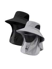 1pc Unisex Solid Color Sun Protection Hiking Outdoor Neck Guard Wide Brim Fishing Hiking Sun Hat Bucket Hat, Suitable For Daily Outings, Climbing, Vacation, Fishing Ski Masks - Multicolor - View 11