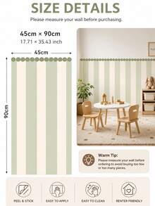 SUPSTICKER 1pc Elegant Polka Dot & Stripe Half Wall Decal, Removable PVC Wall Sticker For Bedroom, Nursery, Entryway, 3 Colors Available, 17.71*35.43/47.24 Inches - 1PC - View 14