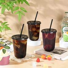 12盎司黑色塑膠杯附直飲蓋，適用冰咖啡，適合萬聖節派對、婚禮、餐飲活動 - A - 查看 5