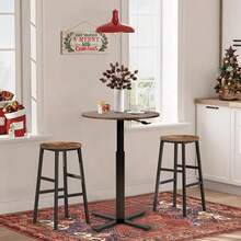 Bar Table,Round Dining Table With Height Adjustment,23.8-Inch Top, 41 Inch Adjustable Range, Comes With 4 Wheels, Ideal For Small Bar & Café, Rustic Brown - Rustic Brown - View 4