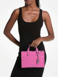 Michael Kors Gigi Small Crocodile Embossed Leather Messenger Tote Bag For Women,Cute Crossbody Bag For Travel Shopping Or Daily - Pink - View 2