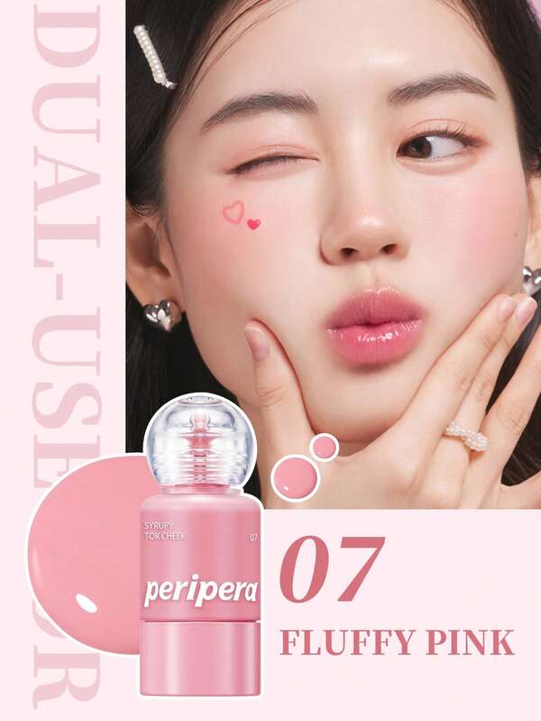 PERIPERA Syrupy Tok Cheek #07 Fluffy Pink 1瓶 9g，奶昔草莓粉色水光多功能液體腮紅，不結塊，適合暖色調膚色，春季日常甜美妝容