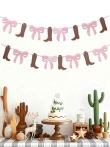 1 Set Pink Western Cowboy Party Banner, Disco Cowgirl Party Backdrop Hanging Decoration Garland, Western Cowboy Theme Baby Girl Birthday Photography Prop, Baby Shower Decoration, Mudguard Decoration, Wedding Decoration, Baby Party Gift Bag Filler, Western Cowboy Birthday Party Supplies - Pink Cowboy Boots - View 6
