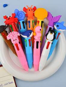 6 Buah Pulpen Mini Tarik Motif Hewan Laut Aneka Warna, Gaya Acak, Dengan Berbagai Elemen Hewan Laut Seperti Walrus/Kura-kura/Lobster - MultiWarna - View 6