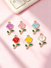 10/20/100PCS Multi-Color Oil-Drip Rose Alloy Jewelry Accessories DIY Necklace Bracelet Earring Pendant Keychain Bag Charm - Rose - View 3