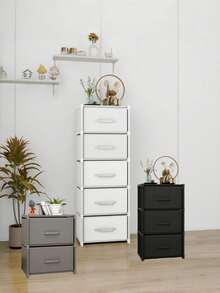 1pc Minimalist Multi-Color Fabric Drawer Cabinet, Black/Grey/White Freestanding Stackable Bedside Storage Rack, Metal Frame Space-Saving Vanity Cabinet, Suitable For Dorm, Apartment And Bedroom, Back To School And Moving Essentials, Laundry Room And Home Daily Storage - Multicolor - View 2
