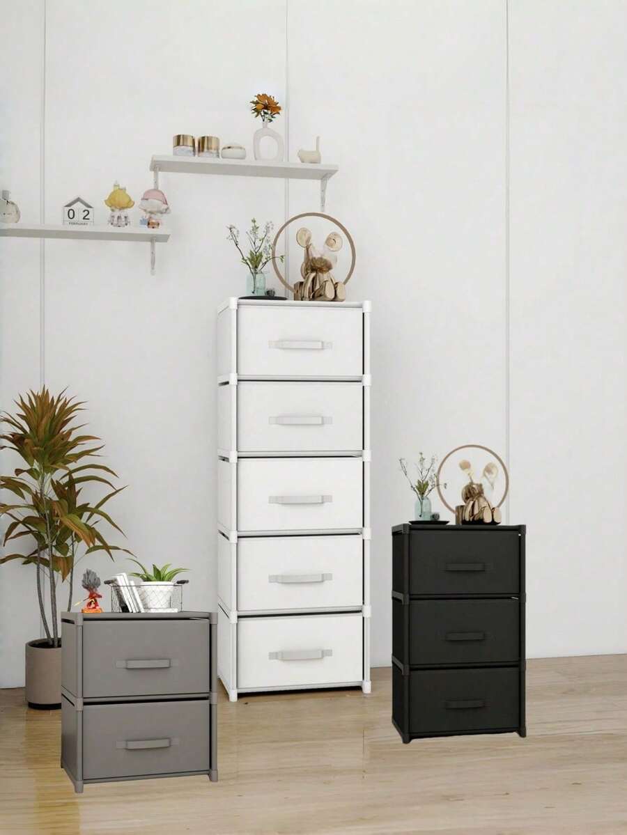 1pc Minimalist Multi-Color Fabric Drawer Cabinet, Black/Grey/White Freestanding Stackable Bedside Storage Rack, Metal Frame Space-Saving Vanity Cabinet, Suitable For Dorm, Apartment And Bedroom, Back To School And Moving Essentials, Laundry Room And Home Daily Storage