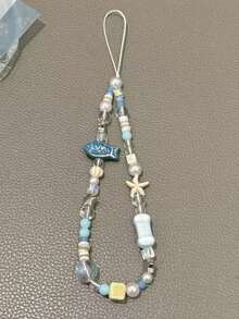 1 pieza Cordón para teléfono con cuentas hecho a mano estilo fresco INS con pez azul océano y estrella, colgante para cámara CCD - Multicolor - Ver 5