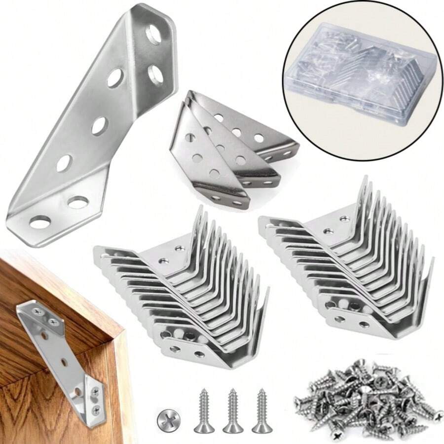 160 buah Konektor Sudut Furnitur Universal Stainless Steel dengan Sekrup - Penyangga Sudut 90° Braket Penyangga Segitiga Tugas Berat untuk Furnitur Kayu, Laci, Lemari, Meja, dan Kursi - sudut siku-siku - View 1