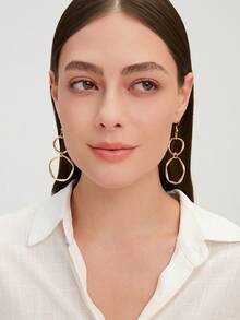 Ashenrae 1 Pair Creative Twisted Infinity Loop Dangle Earrings With Long Ring Pendant, Suitable For Women's Daily Wear - Gold - View 5