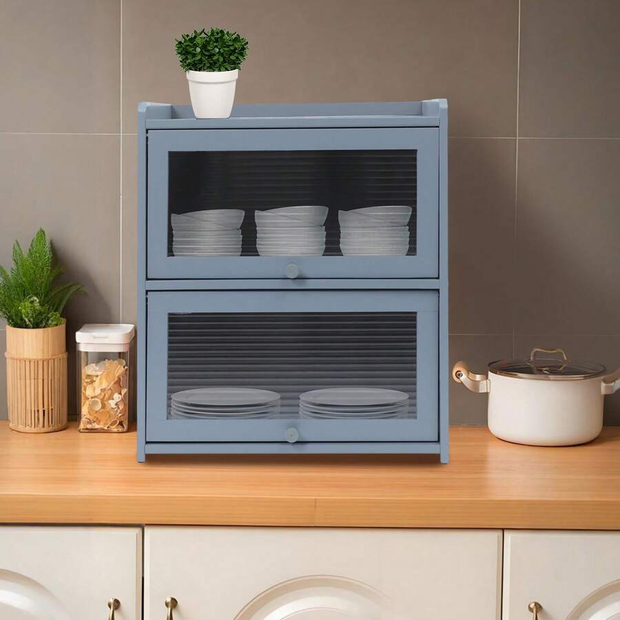 kangten Kitchen Countertop Storage Cabinet, Modern Storage Cabinet W/ 2*Doors - Grey - View 1