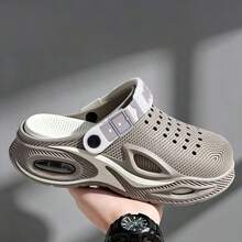 Men's Summer Outdoor Height-Increasing Perforated Sandals, Thick Sole Breathable Closed-Toe Slippers, Comfortable For Long Standing - Coffee White - View 2