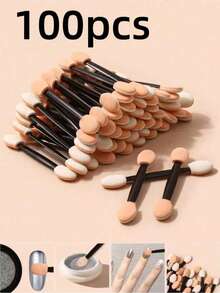 200/100/50pcs Dual-Head Sponge Nail Art Brushes With Gradient Design, Rhinestone Decorated Hand-Held Sponge Brushes, Dual-Head Eyeshadow Brushes, Suitable For Eye Makeup Tools And Nail Art Tools - Multicolor - View 9