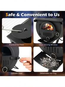 Portable Foldable Wood Burning Tent Stove With 5 Sections Chimney Heavy Duty Carbon Steel Camping Stove With View Window And Cooking Racks For Outdoor Hunting Camping - as Pic - View 5