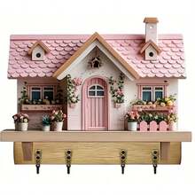 1 pieza Estante de pared de madera decorativo multifunción estilo villa, estante de almacenamiento de pared, gancho decorativo para llaves, estante de llaves de madera estilo campestre, gancho multifunción, decoración de pared de madera (fácil de instalar), adecuado para entrada, oficina, sala de estar - Multicolor - Ver 18
