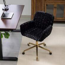 Dressing Chair In Fluffy Faux Rabbit Fur, Purple, Height Adjustable, 360° Swivel, With Armrests, Gold Metal Caster Base, Comfortable, Ideal For Bedroom Or Office, DE1831VT - 黑色 - 查看 8