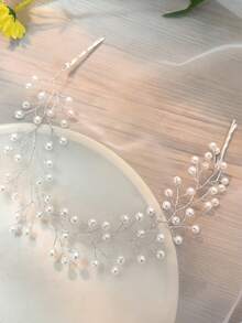 1pc Versatile Simple Faux Pearl Bridal Hairband Clip Fixed Headband - White - View 3