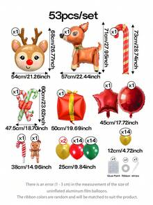 52pcs/22pcs/19pcs/10pcs/2pcs Christmas Theme Balloon Set, Red Nose Reindeer, 3D Standing Deer, Mini Gingerbread Man, 22 Inch Red & Gold Gift Box, Red Star/Round Balloons, Red & White / Red & Green Striped Candy Cane Balloons, New Year 2027 Table / Tabletop - View 2
