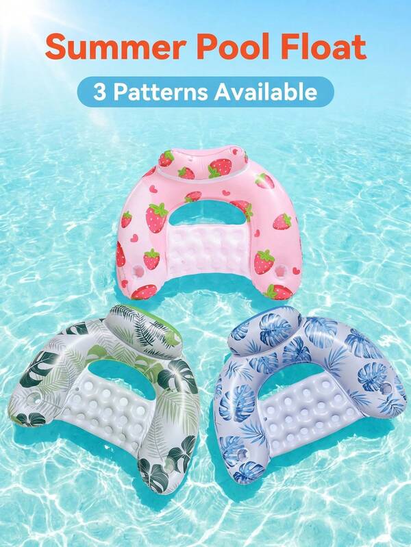 U-Shaped Inflatable Water Floating Chair, Thickened PVC Material Pool Lounger With Headrest And Cup Holder, Suitable For Adults, 3 Fashionable Prints Available