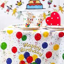 1 pieza Mantel de plástico desechable para fiesta de cumpleaños con globos - Feliz cumpleaños - Globo - Ver 5