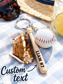 Llavero de béisbol personalizado con nombre, llavero deportivo personalizado, colgante de bolsa de béisbol, soporte para llaves de coche, regalo único para fanáticos del béisbol - Multicolor - Ver 3