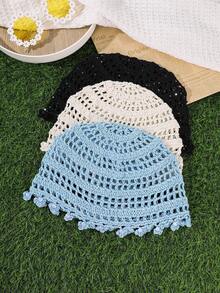 1 buah/3 buah Topi Rajut Beanie Berongga dengan Hiasan Mutiara Imitasi Gaya Liburan Bohemian - MultiWarna - View 10