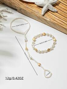 NAIZHU 2件組波希米亞極簡珍珠串珠腳鍊，女款日常與度假飾品 - 白色 - 查看 4