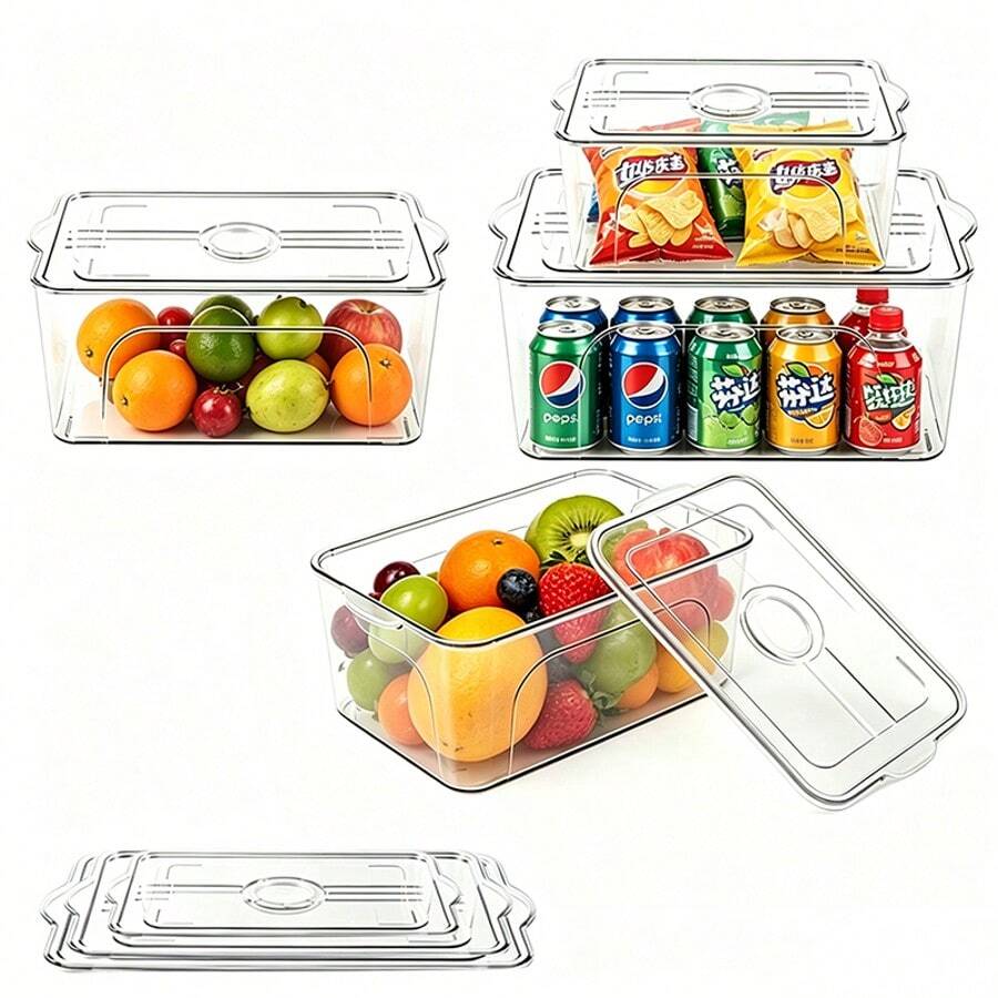 3/4PCS Fridge Organizer Clear Plastic Storage Box With Lid Fridge Cabinet Organizer Kitchen Container - View 1