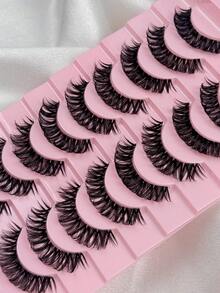 10 Pairs Cross Fluffy Mink Lashes 3D Volume Fake Eyelashes Dramatic Messy Lashes Wispy Long Foxy Eye Lifting Look Eyelash To Lengthen And Volumize The Outer Corner Of Your Eye Beauty Makeup - Black - View 3