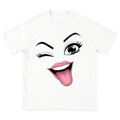 T-shirt unissexo de manga curta e gola redonda em algodão, estilo retro, com estampado de robô e expressão facial