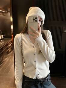 Autumn/Winter New Korean Style Sweet Casual Knit Cardigan For Women, Versatile Outerwear/Single Wear For Daily Commute Fall - Apricot - View 4