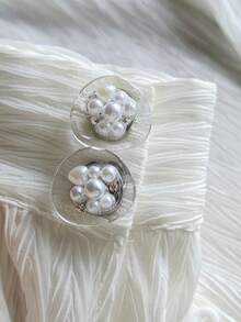 1pc/2pcs Shirt Pearl Button Cufflinks Cuff Button Covers Vintage Cuff Button Clips Suitable For Formal Wear, Wedding Gifts And Parties - Silver - View 3