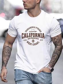 Men'S  Pattern CALIFORNIA Print Regular Fit T-Shirt - 黑色 - 查看 6