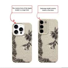 1pc TPU Material Elegant Vintage Black & White Lace Floral Ink Lily Pattern Phone Case Compatible With IPhone 17 Pro Max/17/16 Pro Max/15/13/12/11/ S20 FE/A15/S24/A55/ Note 11/Note 12/Note 13 Pro Full Coverage Anti-Drop Soft Shell Protective Cover - White - View 8