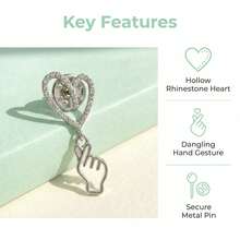 1pc/2pcs Dangle Hand Gesture Heart Rhinestone Brooch, Minimalist Romantic Love Shape Badges For Women Suit Coat Backpack Jewelry Gift - Multicolor - View 5