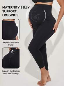 Leggings de maternidad de unicolor con alta elasticidad y soporte abdominal en negro - Negro - Ver 1