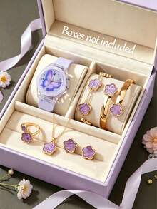 1pc/7pcs Set Teenager Exquisite Fashion Luminous Quartz Watch With Cute Flower Series Jewelry Set, Luminous Quartz Watch, Silicone Strap, Rotating Hands, Perfect Gift For Easter, Festival, Halloween, Christmas, New Year - Multicolor - View 10