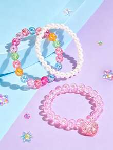 3pcs/Set Girls Cute Heart Pendant Bracelet Set, Charming Beaded Children Jewelry Bracelet, Daily Party Gift For Girls - one-size - View 5
