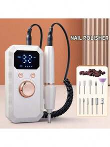 Portable Rechargeable Electric Nail Drill Machine, LED Display Nail Polisher Set With Multiple Grinding Heads, Forward & Reverse Rotation, Manicure Pedicure Nail Art Tools For Home & Salon Use - A - View 4