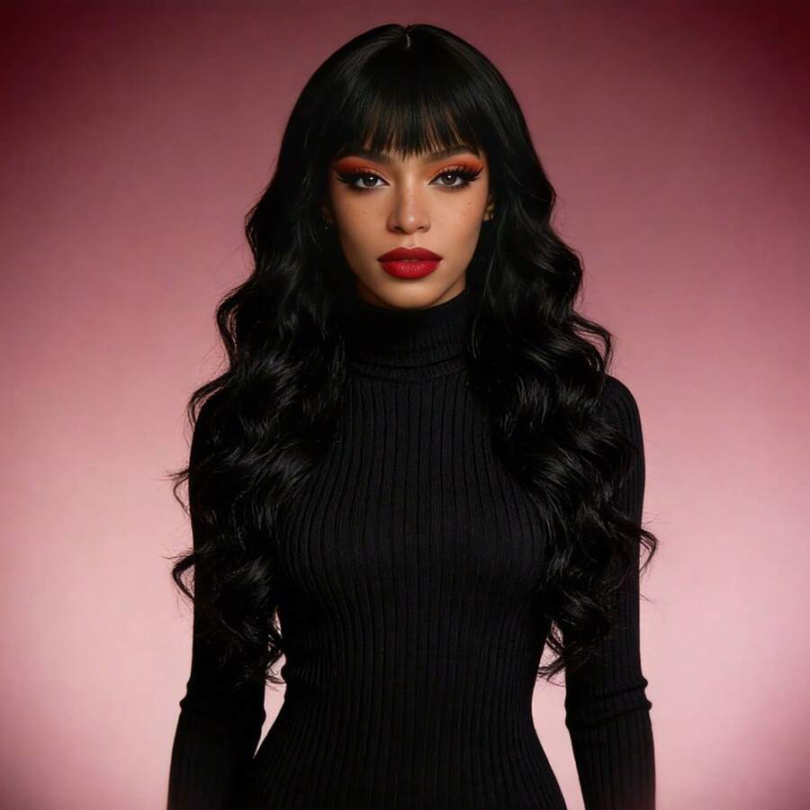 1Pcs Natural Black Long Wavy Bangs Wig Styling Halloween Gothic Cosplay Party Women Hair Headpiece - Black - View 1