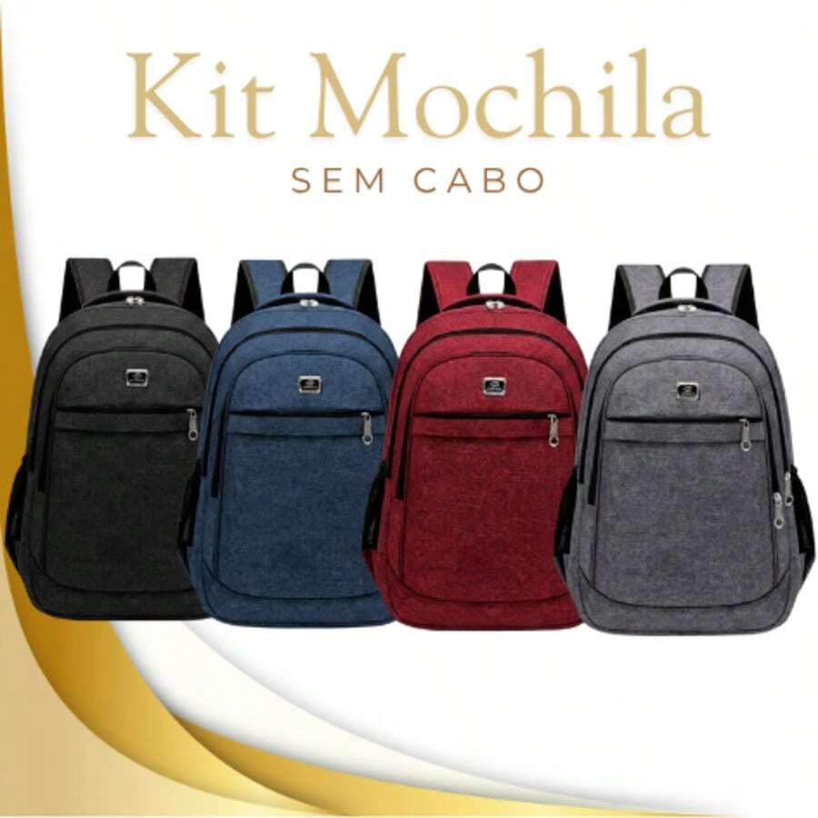 Kit 3 Mochilas Malas Universitárias Grande Masculina Feminina Impermeável Resistente Trabalho Escola - Multicolorido - Visão 1
